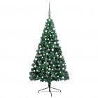 Demi-arbre de noël artificiel avec led et boules vert 180 cm