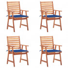 Chaises à dîner d'extérieur 4 pcs avec coussins acacia massif