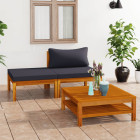 Salon de jardin 3 pcs avec coussins gris foncé bois d'acacia