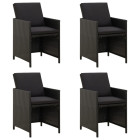 Chaises de jardin avec coussins 4 pcs résine tressée noir