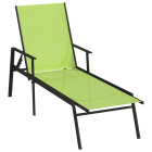 Transat chaise longue bain de soleil lit de jardin terrasse meuble d'extérieur acier et tissu textilène vert helloshop26 02_0012251