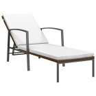 Transat chaise longue bain de soleil lit de jardin terrasse meuble d'extérieur avec coussin résine tressée marron helloshop26 02_0012519