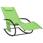Transat chaise longue bain de soleil lit de jardin terrasse meuble d'extérieur à bascule acier et textilène vert helloshop26 02_0012978