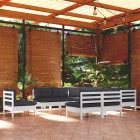 Salon de jardin 10 pcs avec coussins blanc bois de pin solide