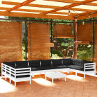 Salon de jardin 11 pcs avec coussins bois de pin - Couleur au choix