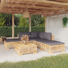 Salon de jardin 6 pcs avec coussins bois de teck solide