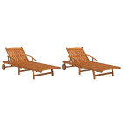 Lot de 2 transats chaise longue bain de soleil lit de jardin terrasse meuble d'extérieur bois d'acacia solide helloshop26 02_0012139