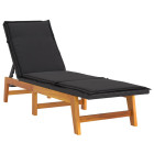 Transat chaise longue bain de soleil lit de jardin terrasse meuble d'extérieur avec coussin résine tressée/bois massif d'acacia helloshop26 02_0012532