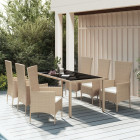 Ensemble à dîner de jardin avec coussins 7 pcs beige poly rotin