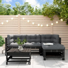 Salon de jardin 5 pcs avec coussins noir bois massif