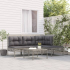 Salon de jardin 5 pcs avec coussins gris résine tressée