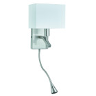 Applique adjustable wall 55 cm avec liseuse, en argent satiné avec abat-jour blanc