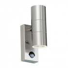 Applique canon avec détecteur, acier inoxydable et verre, 2 ampoules