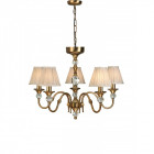 Suspension 5 ampoules polina, laiton antique et cristal, abat-jour beiges Suspension 5 ampoules polina, laiton antique et cristal, abat-jour beiges