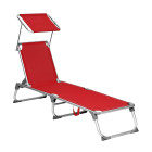 Bain de soleil inclinable chaise longue transat pliable en alu toile textilène coussin pare soleil réglable 193 x 67 x 32 cm charge 250 kg (rouge) helloshop26 12_0001670