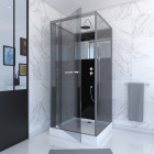 Cabine de douche 90x90cm carrée porte pivotante - avec bande effet miroir - square stripe