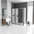 Cabine de douche rectangle 170x90x205cm - blanche avec profilé noir mat à receveur plat - infinity low
