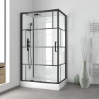 Cabine de douche rectangulaire 110x80x215 cm - fond blanc et profilés noir mat - rubiq