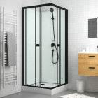 Cabine de douche carrée 80x80x200 cm - portes coulissantes - fonds blancs & profilés noir mat Aurlane - CAB269