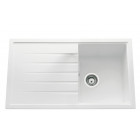 Evier ancoline granite blanc à encastrer, 1 cuve / 1 égouttoir blanc, 860x500 mm