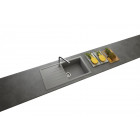 Evier ancoline granite gris métallisé à encastrer, 1 cuve / 1 égouttoir, 860x500 mm