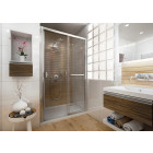 Porte coulissante gauche, 2 éléments sans seuil ancosmart en verre sécurit transparent 6 mm, profil argent - Dimensions au choix