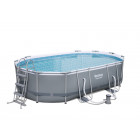 Kit piscine ovale power steel frame pools - bestway - 5.49m x 2.74m x 1.22m - livré avec tapis de sol + bâche + échelle + pompe de filtration
