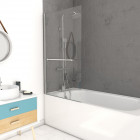Pare baignoire pivotant 150x85cm profile aluminium chrome avec verre transparent et porte serviette - tshape chrome