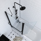Pare baignoire avec volet pivotant 130x105cm profile aluminium noir mat et verre transparent - heritage black mat