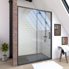 Paroi porte de douche à porte coulissante - crush 140 - 140x200cm - porte coulissante - profile noir mat - verre transparent 6mm
