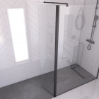 Volet pivotant 40cm pour douche à l'italienne - dim : 40x200cm - verre transparent 8mm - profilé noir mat - freedom 2 dark pivot Aurlane - FAC304