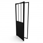 Paroi porte de douche à porte pivotante type atelier - 80x200cm - porte pivotante - profile noir mat - verre transparent 5mm - workshop 80 Aurlane - FAC350