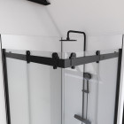 Paroi porte de douche type industriel ouverture d'angle profiles noir mat - 90x90x200 - verre trempé 8mm - railroad dark 90 square Aurlane - FAC361