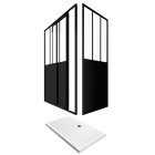 Pack Porte coulissante 140×200 + paroi retour et panneau aluminium composite + receveur 140x80 Aurlane - FAC417
