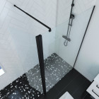 Pack paroi de douche à l'italienne transparent 120cm profile noir mat - dim: 120x200cm - profile noir mat - freedom 2 dark 120 + barre de fixation freedom 2 dark telescopic + volet pivot Aurlane - FAC432
