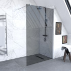 Pack paroi de douche à l'italienne 140x200cm fumée profile chrome freedom 2 dark 140 + barre de fixation murale chrome freedom 2 telescopic Aurlane - FAC458