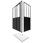 Pack porte pivotante 140x200 + paroi retour et panneau aluminium composite + receveur 140x80 Aurlane - FAC464