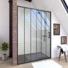 Paroi porte de douche à porte coulissante sérigraphié - 120x200cm - porte coulissante - profile noir mat - verre transparent 6mm - crushx 120 Aurlane - FAC592