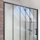 Paroi porte de douche à porte coulissante sérigraphié - 120x200cm - porte coulissante - profile noir mat - verre transparent 6mm - crushx 120 Aurlane - FAC592