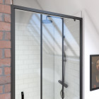 Paroi porte de douche pivotante type industriel - 90x200cm - porte pivotante - profile noir mat - verre transparent 6mm - crushx 90