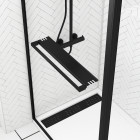 Paroi de douche avec volet pivotant 90+40x200cm - profilé, porte-serviette et étagère noir mat Aurlane - FAC760
