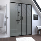 Paroi de douche à double porte coulissante 140x200 cm - verre transparent - profilé noir - crush Aurlane - FAC793