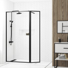 Paroi de douche avec volet pivotant - cadre et bras alu. Noir mat - 100+40x200cm - dark contouring Aurlane - FAC937
