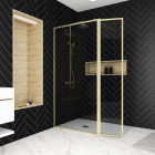 Paroi de douche avec volet pivotant 100+40x200 cm - finition or doré brossé - goldy contouring