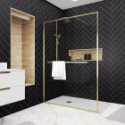 Paroi de douche or doré brossé 140x200cm - porte-serviette et étagère - goldy contouring shelf Aurlane - FAC965