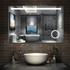 Aica miroir salle de bain anti-buée led de 80 x 60 cm avec horloge, interrupteur tactile et grossisant 3x