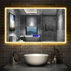 Aica miroir salle de bain anti-buée led de 80 x 60 cm de 3 couleurs avec bluetooth, horloge, date et tompérature