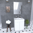 Ensemble meuble de salle de bain 60x45x81 cm - meuble mdf et mélaminé brillant blanc - vasque céramique et miroir - block 60