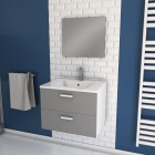 Meuble salle de bain 60cm monté suspendu - avec tiroirs, vasque et miroir - box-in 60 - Couleur au choix