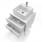 Meuble salle de bain scandinave blanc 60 cm sur pieds avec tiroir et vasque a poser - nordik basis 60